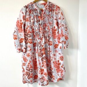 Poupette St. Barth Mini Dress Tunic Top Swim Cover Long 3/4 Sleeves Floral Print